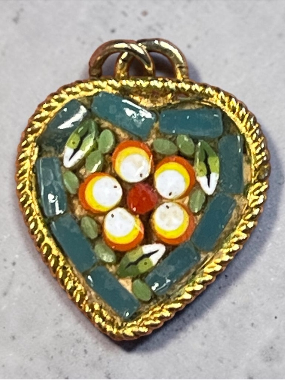 Vintage Mid-Century Italian Micro Mosaic Heart Pendant